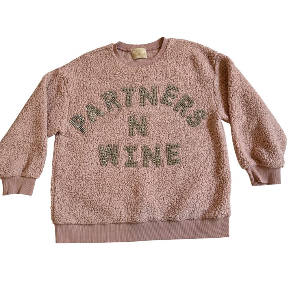 Judith March Partner N Wine Sherpa Sweater Pullover XL EUC Rhinestone Bling